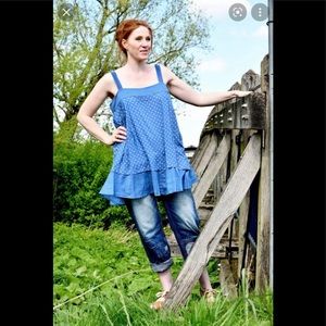 $210 NWT Ewa I Walla M L Babydoll Tank Top Shirt Tunic Lagenlook Romantic Blue